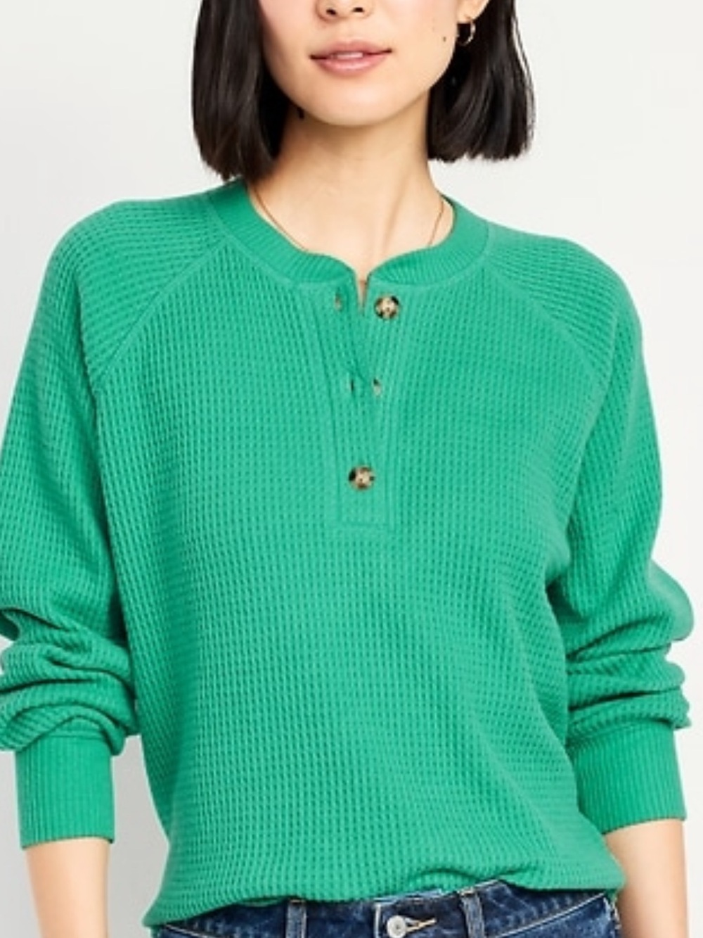 Old Navy Green Waffle-Knit Henley Top